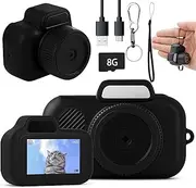 Zoomu Mini Camera Keychain, Zoomu 1080p Small Nostalgia Retro Digital Camera with 8 Filters, 100 Mins Battery Life, Portable Tiny Photo Video Cameras with Led Flash Light and Hd Screen (1SET+8GB)