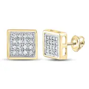 10k Yellow Gold Round Diamond Square Earrings 1/10 Cttw