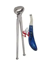 Set of Farrier Shoe puller 14'' & Farrier Hoof Knives Right Handed Blue Handle