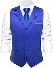 [HEYDHSDC] Men Solid Black V-Neck Vest With Tie Tuxedo Dress Waistcoat Adjustable Casual Business Vests Md-3392-N-0429 Xxxl