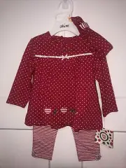 My First Christmas Pant Set 3 Piece NWT Little Me Baby Size 12 Months Red White