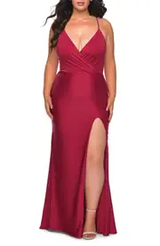 La Femme Jersey Sheath Gown in Burgundy at Nordstrom, Size 14W