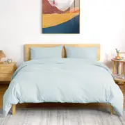 LINENOVA 3 Pcs Quilt Cover Set 100% Cotton Single Double Queen King Super King Bedding Size - Light blue