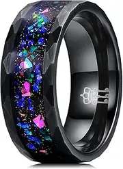 [Three Keys Jewelry] Mens Womens Tungsten Rings 8mm Galaxy Series Imitated Meteorite Created-opal Inlay Unisex Wedding Bands