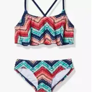 Kanu Surf Girls' Alania Flounce Bikini Beach Sport 2 Piece Swimsuit Size 8 2119