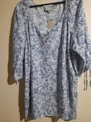 AUTOGRAPH JERSEY GIRL TOP SIZE 22 BLUE MONOTONE PRINT HALF SLEEVE