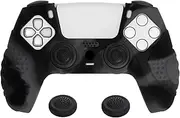 eXtremeRate PlayVital Guardian Edition Ergonomic Soft Anti-Slip Controller Silicone Case Cover for ps5, Rubber Protector Skins with Black Joystick Caps for ps5 Controller - Dark Gray & Black