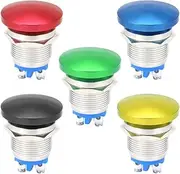 KAVJU 16mm 19mm 22mm Mushroom Type Colour Metal Push Button Switch Waterproof Self-Reset Welding Pin(Red,22mm)