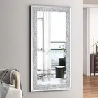 1200mm Crystal Crush Diamond Wall Mirror Silver Full Length Mirror Rectangular