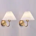 Gold Wall Sconces Sets of 2, Pleated Fabric Wall Lamp Bedside Wall Light Bath...