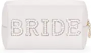 Etercycle Bride Letter Makeup Bag, Bride To Be Gifts Bling Pearl Rhinestone Patch Cosmetic Bag, Waterproof PU Travel Toiletry Bag for Bachelorette Party Wedding Bridal, Gold, Bride