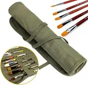 Paint Brush Roll Canvas Pouch, Army Green 22 Slots Holder, Artist Acrylic Oil Watercolour Case, Student Draw Pen Gouache Storage Bag