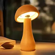 AIEHOUSE Small Wood Mushroom Lamp, LED Cordless Bedside Touch Lamp, Portable Dimmable Battery Mushroom Lamp for Bedroom Nightstand