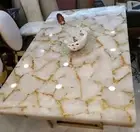 Stunning White Agate Dining Counter Top, Handmade Kitchen Slab Table Home Deco