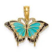 14K Yellow Gold Small Enameled Wings Butterfly Charm