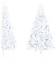 vidaXL PVC Half Christmas Tree with Steel Stand - Space-Saving Artificial Tree, White, 150cm Height Modern Design