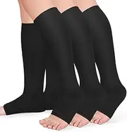 Refeel 3 Pairs Open Toe Compression Socks 20-30 mmHg for Women and Men Knee High Toeless Circulation Compression Stockings