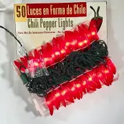 50 Indoor Outdoor Plastic Red Chili Pepper Party String Lights Decor