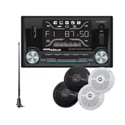 Aussie Traveler Double DIN Audio Head Unit with 4 Pk 6.5" Speakers and Slimline Anten