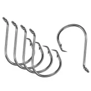 10Pcs 5/0# Fishing Circle Hooks Carbon Steel Offset Hooks w Barbs Black