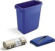 DLM Direct DURABIN 60L Blue Rectangular Waste Bin & Blue Hinged Lid with Paper Slot & 25x 110L Eco Bin Bags with Easy Carry Handles for Rubbish Collection in Offices Homes Kitchens Schools
