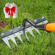 Iron Rake for Gardening and Weeding, Iron Weeding Rake, Heavy Duty Carbon Steel Dethatching Tool, Bolt-Reinforced, Gloves Included