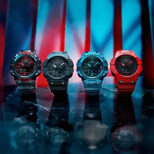 【CASIO 卡西歐】G-SHOCK 火焰紅 藍牙碳纖維核心防護雙顯手錶(GA-B001-4A)