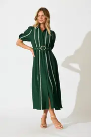 Adore Maxi Shirt Dress Short Sleeve in Emerald Green 8