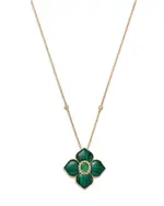Bloomingdale's Fine Collection Emerald, Malachite & Diamond Flower Pendant Necklace in 14K Yellow Gold, 18