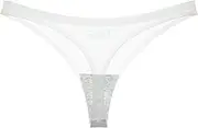 [FARZAH] Women Panties Female Underwear Ice Silk Thong Sexy Panties Seamless G String Underwear Women Low- Rise Thongs Women Lingerie Bikini T Back Cotton Crotch(White,Medium)