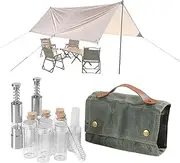 Multi Container for Camping - Khaki Backpacking Kit | Camping Seasoning Kit 12 Pieces | Seasoning Containers, Canvas Travel Seasoning Container, Camping Seasoning Kit with Storage Bag