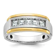 14k Two-tone Gold Men's Polished and Satin 1 carat Diamond Complete Ring