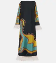 [La DoubleJ] La DoubleJ Opera feather-trimmed twill gown UK 8 multicoloured