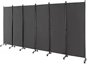 Costway 6 Panel Room Divider on Wheels, 5.6Ft Tall Rolling Privacy Screens, Portable Freestanding Fabric Screen Divider, Porch Shading Partition, Partition Wall Dividers for Indoor, Home (Grey)