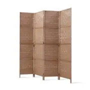 NNEDSZ 4 Panel Room Divider Screen Privacy Rattan Timber Foldable Dividers Stand