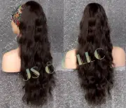 Silky Luxerious Extra Long Ponytail in Dk Brown wavy Drawstring Claw Clip