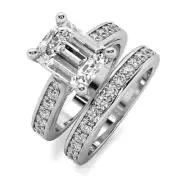 6.29 Ct F VVS2 Emerald Cut Lab Grown Diamond Engagement Ring Matching Band Set
