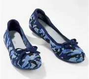 Clarks Cloudsteppers Washable Knit Bow Flats - Carly Hope-Navy Camo-6.5M A397196