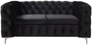 2 Seater Sofa Classic Button Tufted Lounge in Black Velvet Fabric with Metal Legs