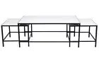 Set 3 Black Iron Frame Coffee Table Plus 2 Nested Side Tables White Stone Top