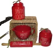 RAE DUNN Lot RED Mixing Bowl ROLLING PIN Canister MERRY CHRISTMAS SANTA COOKIES