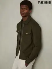 Reiss Forest Green Medina Interlock Jersey Zip-Through Overshirt (AB2280) | $350