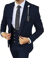[JEShifangjiusu] Men's 3 Piece Suit Jacket One Button Single Breasted Tuxedo Blazer Formal Wedding Groomsmen Sport Coat Slim Fit Prom Suits Set with Vest Pants, Navy Blue, 4XL