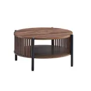 Ailana Wooden Round Open Shelf Coffee Table 80cm Slat Walnut