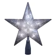 KURT ADLER 5-POINT SILVER GLITTER STAR 10-LIGHT TREETOP TREE TOPPER XMAS DECOR