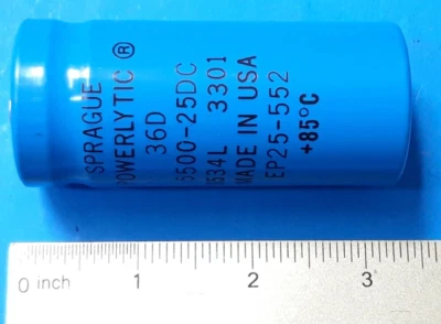 CAPACITOR ALUMINUM , 36D5526025AB2A , SPRAGUE , 5500 UF/MF, 25VDC