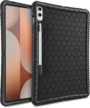[FINTIE] Silicone Case for Samsung Galaxy Tab S10 Plus 2024/ S9 FE Plus 5G 12.4 Inch 2023, [S Pen Holder] Honey Comb Series Kids Friendly Light Weight Shock Proof Protective Cover, Black