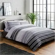 Sleepdown Duvet Cover Set, Black Grey, Textured Stripe, Reversible Quilt Cover Easy Care Bed Linen Soft Cosy Bedding Sets with Pillowcases, Double (200cm x 200cm)