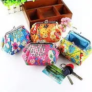 Multifunctional Wallet Storage Bag Mini Retro Embroidery Flower Change Key Card Bag Ladies and Girls Handbag Storage Bag,Rose red