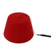 Red Fez Hat with Black Tassel (Feltex) - One Size